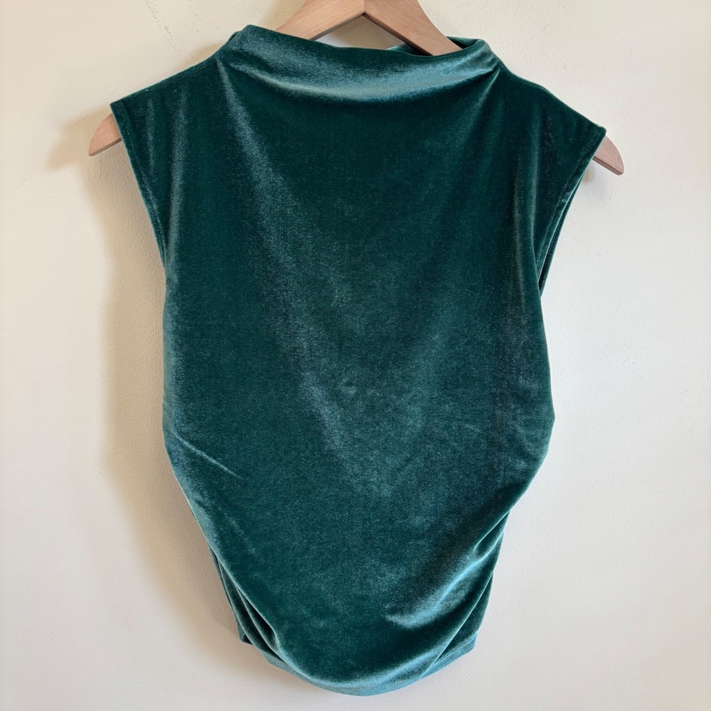 A New Day Green Velvet Sleeveless Funnel Neck Ruched Top Small Holiday Festive